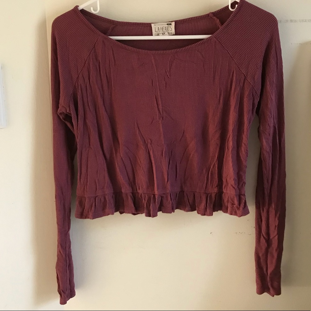 PacSun LA Hearts Long Sleeve Ruffle Top